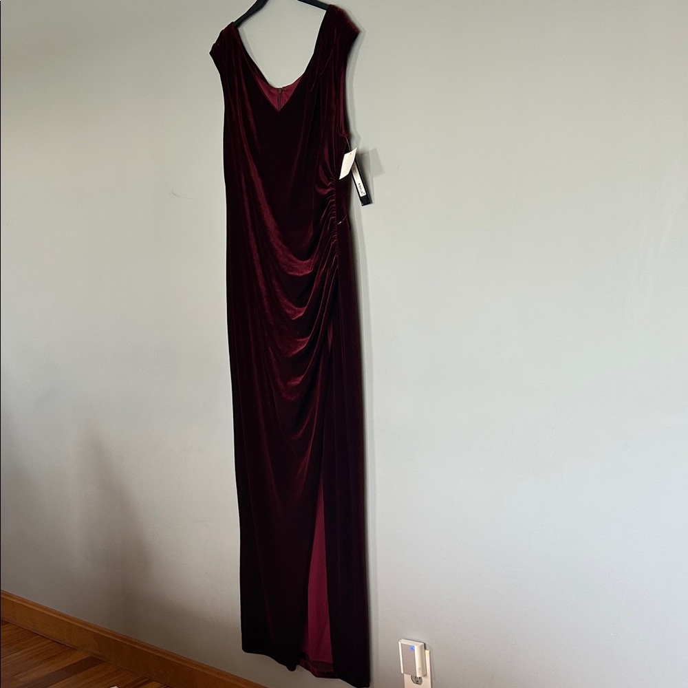 Betsy & Adam Burgundy Velvet Draped V-Neck Maxi Dress